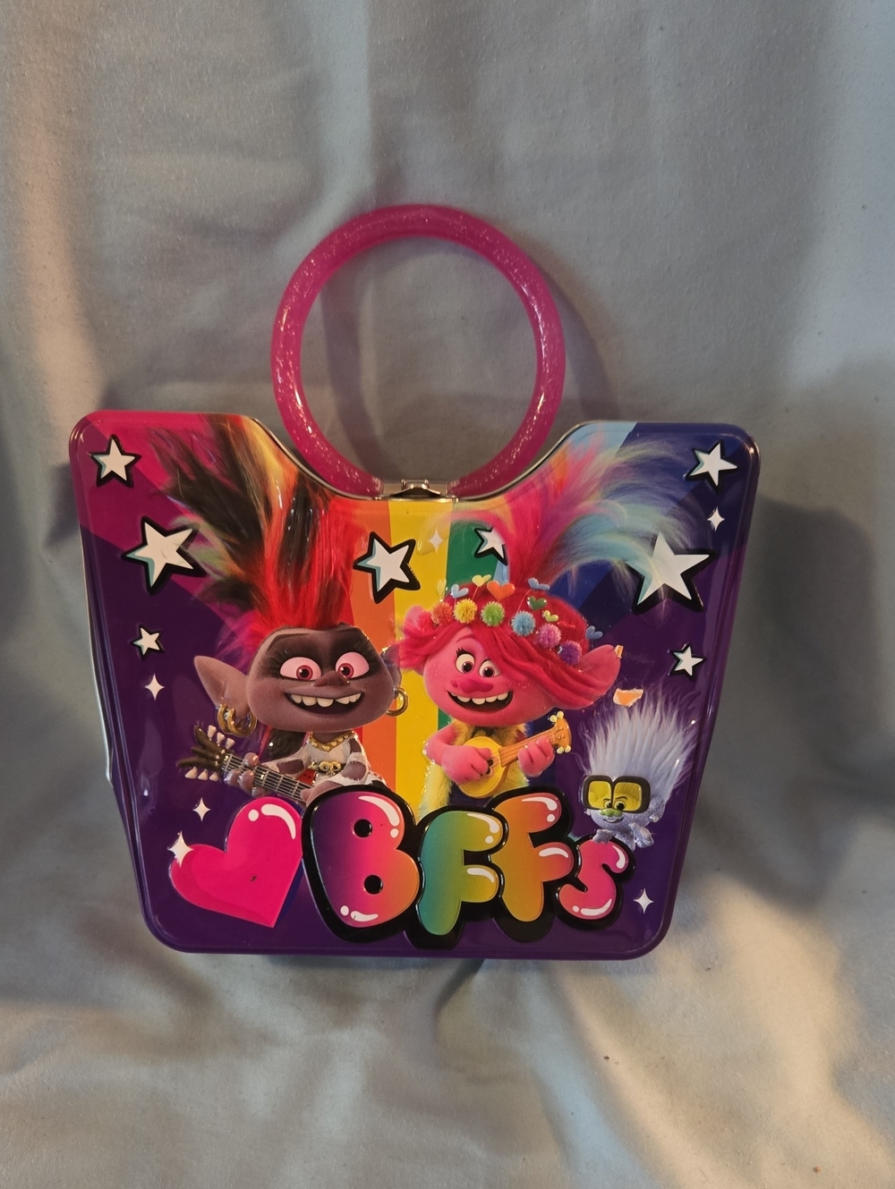 Dreamworks Trolls Tin Box with Pink Handle